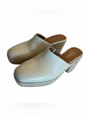 ALOHAS Cream Leather Platform Espadrille Mule